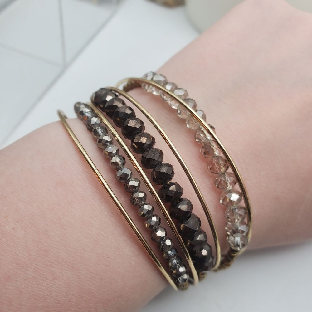 Clear and‎ champagne crystal beaded tier cuff bracelet B0921